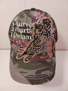 3 Barrels 2 Hearts 1 Dream Cowgirl Rodeo Distressed Camo Adjustable Cap Hat - Picture 1 of 7