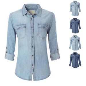 MixMatchy Classic Long/Roll Up Sleeve Button Down Denim Chambray Shirt - Picture 1 of 7