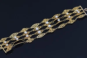  Armband 14 Karat Gelbgold Perlen & filigran, um 1950 - Bild 1 von 7
