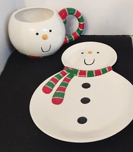NEW Gift Boxed 2003 DEPT 56 SNOWMAN Snack (Set of 2) 9" Plate & 4 oz. Mug #43207 - Imagen 1 de 5