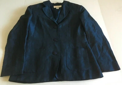 CHAQUETA PEQUEÑA SOFISTICADA TALLA 0 AZUL MARINO CLÁSICA MEZCLA DE LINO FORRADA BOLSILLOS DELANTEROS Foto 1 de 4