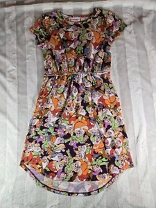 LulaRoe Disney Seven Dwarves Dwarfs Mae Short Sleeve Pocket Dress Girls Size 10 - Picture 1 of 10