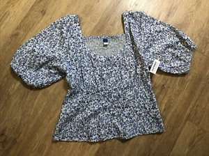 Old Navy Top Womens Medium Blue Paisley Print Short Sleeve - Picture 1 of 9