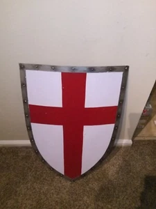 Medieval Knight Templar Heater Shield Red Cross Battle Crusader Armor Warrior - Picture 1 of 2