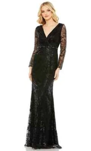 Mac Duggal Black Embellished Long Sleeve V-Neck Gown Size 6 $498 - Picture 1 of 3
