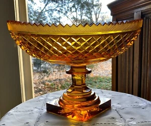 Seltene anglo irische Bernstein geschliffene Glas Herzstück Bootsschale um 1800-1825 - Bild 1 von 23