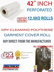 42" 80G 12.5KG Polythene Garment Cover Roll/Poly Bags Cloths Bags,Approx 450Bags - Picture 1 of 9
