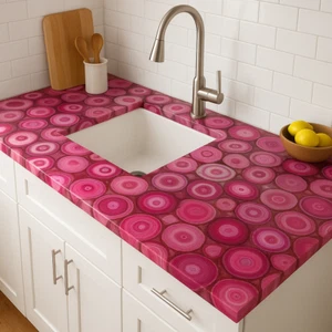 "Luxury Pink Agate Bar Table Top – Elegant Stone Surface for Home Bar & Decor" - Picture 1 of 6