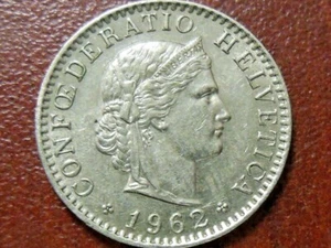 1962-B Swiss Twenty (20) Rappen "Libertas" Coin - Picture 1 of 6
