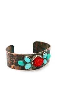 The Mad Cow Co. Kupfer Türkis und Koralle Armband Manschette Western - Bild 1 von 9