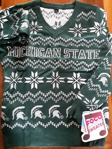 MICHIGAN STATE SPARTANS NCAA WOMENS LIGHT UP V-NECK BLUETOOTH SWEATER S,M,& LRG - Picture 1 of 7