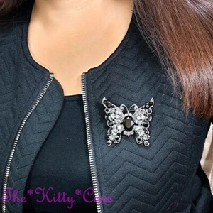 Top Quality Designer Vintage Hematite Butterfly Brooch Pin w/ Swarovski Crystals - Picture 1 of 5