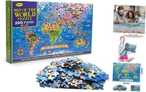 200 Pieces World Map Puzzle for Kids & Adults, World Map Jigsaw Puzzle Floor - Picture 1 of 8