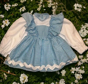 Vintage Zauberer von Oz Dorothy Kleid Puppenkleidung Kostüm blau weiß kariert gebraucht, in einwandfreiem Zustand - Bild 1 von 3