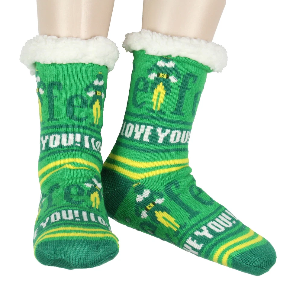 Elf Socks I Love You Fair Isle Sweater Knit Faux Shearling Lined No-Slip Slipper - Image 1 of 3
