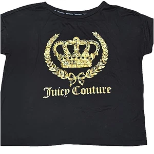 Juicy Couture Black T-Shirt Woman size Med Gold Crest Crown Logo Y2k - Picture 1 of 5