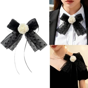 Rhinestones Camellias Brooch Bowknot Ribbon Jewelry - Picture 1 of 9