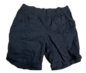 Catherines Cargo Shorts Women 1X Cotton Pull On Black Elastic Waist Pockets - Picture 1 of 6