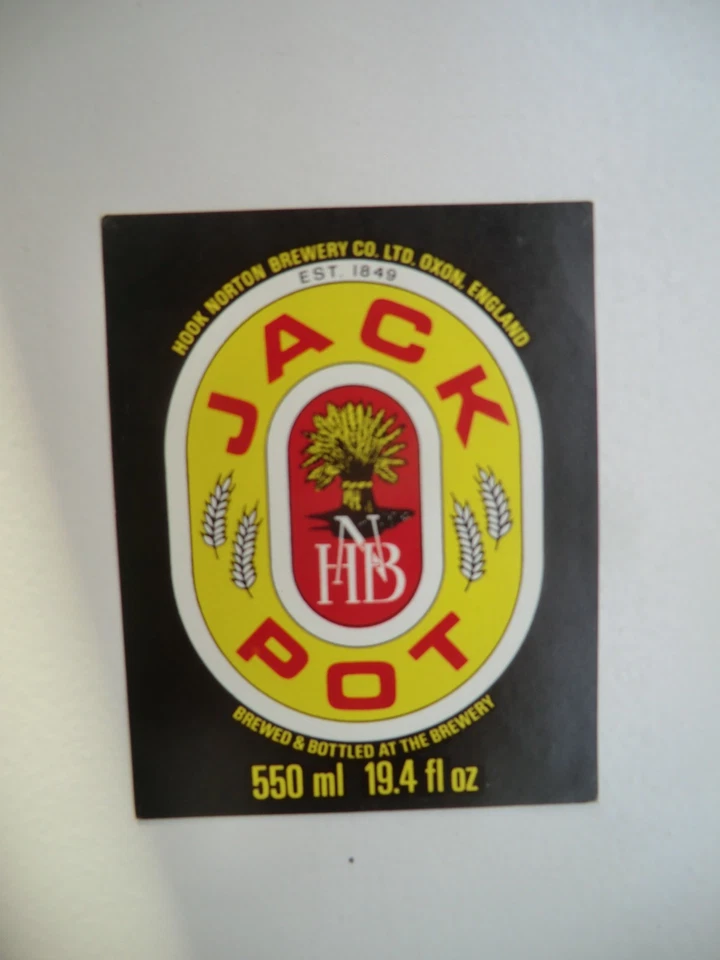 MINT HOOK NORTON OXON JACK POT 19.4 fl oz BREWERY BEER BOTTLE LABEL - Image 1 of 1