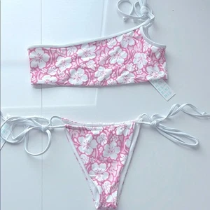 NWT $190 FRANKIES BIKINIS sand sugar pink white floral print L - Picture 1 of 8