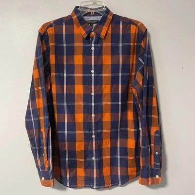 Banana Republic 100% Cotton Plaid Button Down Shirt Orange Blue M slim Fit - Image 1 of 4