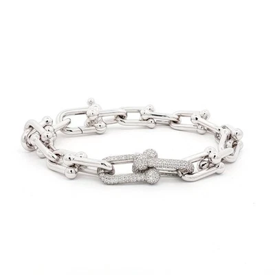 Brazalete Tiffany & Co. HardWear de eslabones medianos oro blanco de 18 k diamantes - tamaño mediano Foto 1 de 4