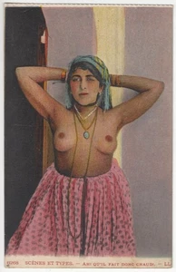 1910 hübsche, vollbusige, oben ohne, nackte arabische Frau - alte gewagte Postkarte - Bild 1 von 2