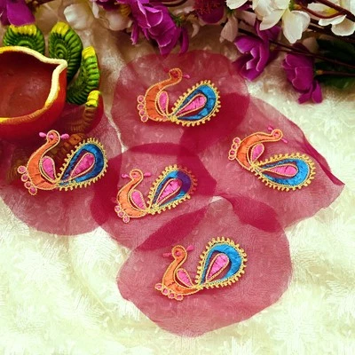 Indian Vintage 5 Pcs Rare Appliques Maroon Georgette Applique VERY OLD ANTIQUE - Image 1 of 4