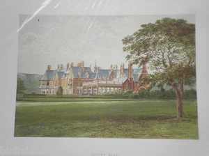 Original Victorian Stately Home Print-Hutton Hall-c1880 Colour Lithograph, House - Picture 1 of 1