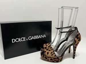Vtg Dolce & Gabbana Leopard Print Pony Hair Platform Heels 37.5 - Picture 1 of 10