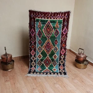 5x3ft Vintage Boucherouite Carpet - Colorful Wool Area Rug - Bohemian Home Decor - Picture 1 of 9
