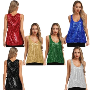 Damen Blusen Glitzer Weste Punk Camisole Lose Tanktops Tanz Outfits Festival - Picture 1 of 51