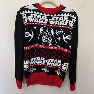 H&M STAR WARS CHRISTMAS SWEATER MENS XS Acrylic Darth Vader Father Sithmas Red - Picture 1 of 7