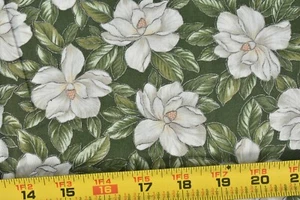 21" Long Vintage, White & Metallic-Silver Floral on Green Cotton/Hoffman,P6213 - Picture 1 of 8
