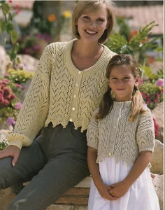 Ladies Girl Cardigan Knitting Pattern Scallops Lace Sleeve options DK 24-40"1400 - Picture 1 of 4