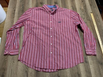 CHAPS Shirt Mens Medium Red Blue White Striped Button Up Shirt Dress Shirt - Image 1 of 4