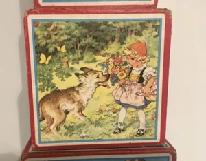 Antique German Children's Wood and Paper Nesting Blocks, Lungers Hausen Art - Picture 1 of 9