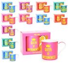 Novelty Fine China Coffee Mug Kitchen Funny Wise Words Pink Blue Boxed Gift Idea