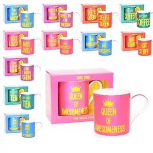 Novelty Fine China Coffee Mug Kitchen Funny Wise Words Pink Blue Boxed Gift Idea - Picture 1 of 20