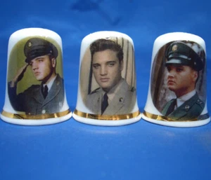 Birchcroft China Fingerhüte -- 3er Set -- Elvis Presley Militärdienst - Bild 1 von 2