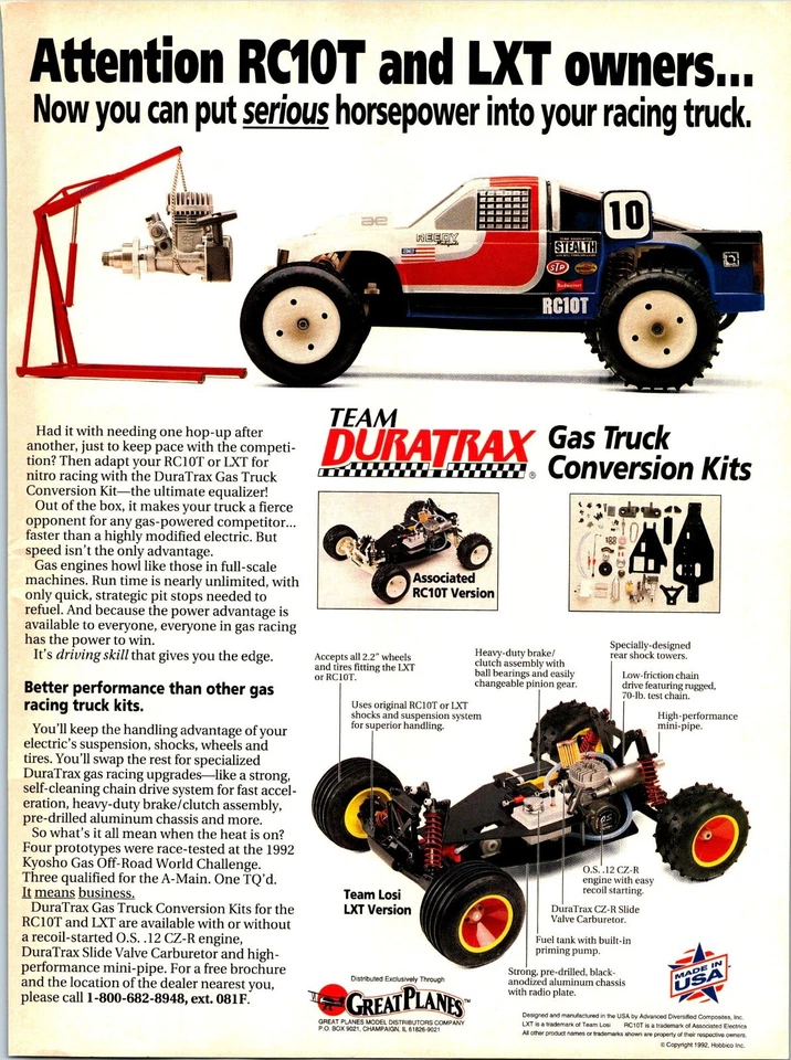 Team Duratrax  Gas Truck Conversion Kits Print Ad Wall Art Decor Team Losi LXT - Image 1 of 1