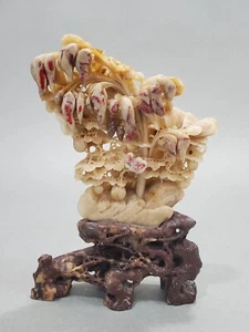 Albero da frutto intagliato pietra ollare naturale cinese vintage con statua rosso sangue - Foto 1 di 9