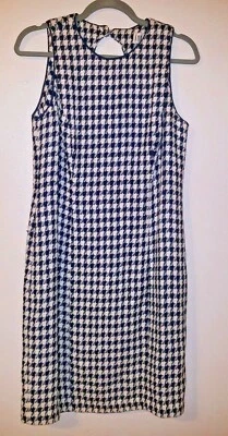 Винтажное платье Ann Tobias размер 12 черно-белое гончая без рукавов шерстяная смесь США - Изображение 1 из 4