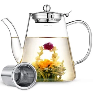 Glass Teapot 1200ml 40oz Teapot With Removable Infuser For Loose Tea And Bloom - Picture 1 of 6