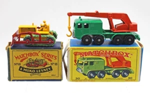 Vintag Lesney Matchbox Car Caterpillar Bulldozer #18 & 8 Wheel Crane #30 Toy LOT - Picture 1 of 17