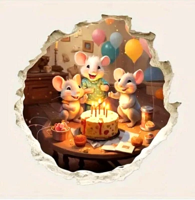 Adesivo de parede 3D 5,9" x 5,9" FELIZ ANIVERSÁRIO Little Mouse - Frete incluído - Imagem 1 de 3