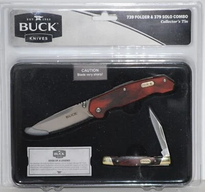739 Folder & 379 Solo Buck Knives & Collectible Tin - Picture 1 of 6