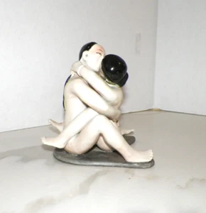 VINTAGE JAPANESE PORCELAIN EROTIC FIGURE WOMAN & MAN 6 1/2" - Picture 1 of 9