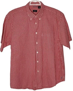 IZOD Mens Short Sleeve Shirt Size 2XL XXL Button Down Red Check 100% Cotton - Picture 1 of 11