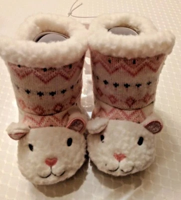 New Koala Baby Warm Furry Lamb Boots Pink & White Size 6-12 Months - Image 1 of 4
